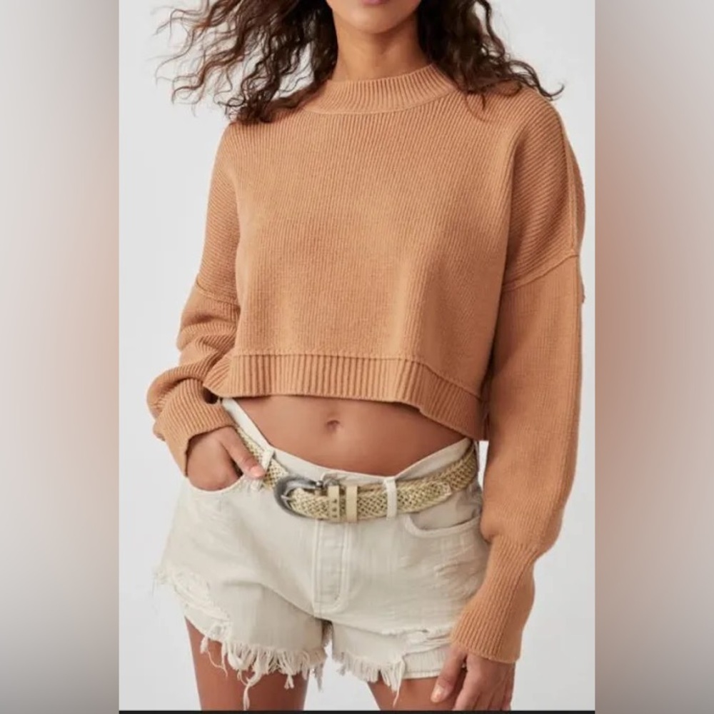 Free People Cropped Easy Street Ribbed Sweater in Cedar.  NWT-L